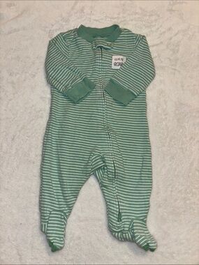 (3 for $10)Carter's Green & White Striped Footed One-Piece Dino 🦖